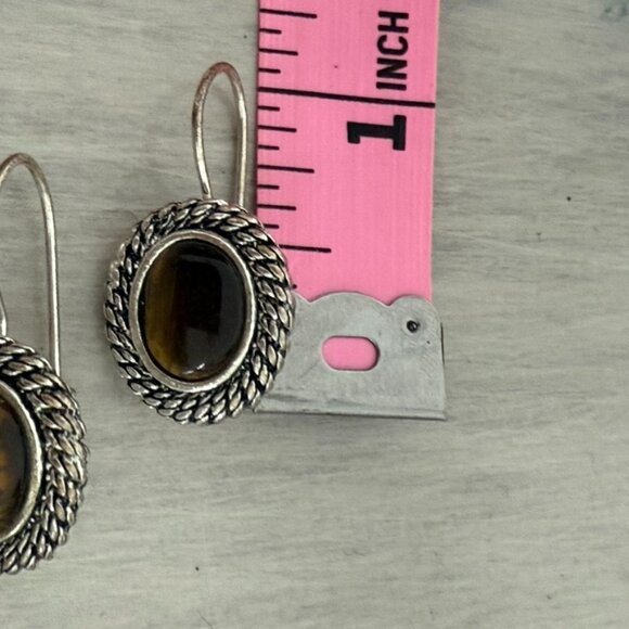 Vintage Avon Silvertone Tiger's Eye Earrings, Pierced,  Wire Closure - Picture 4 of 5